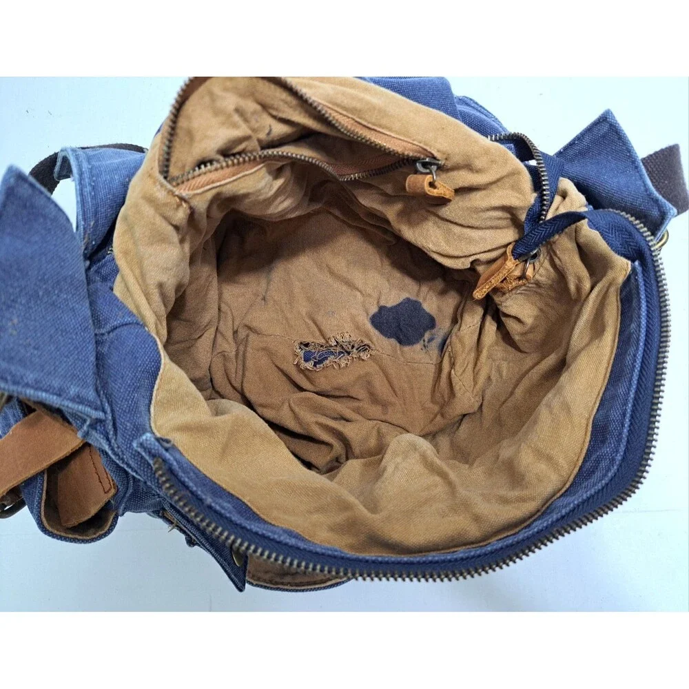 Kattee Military Messanger Bag Canvas Leather Shoulder Bag Camera Laptop Blue